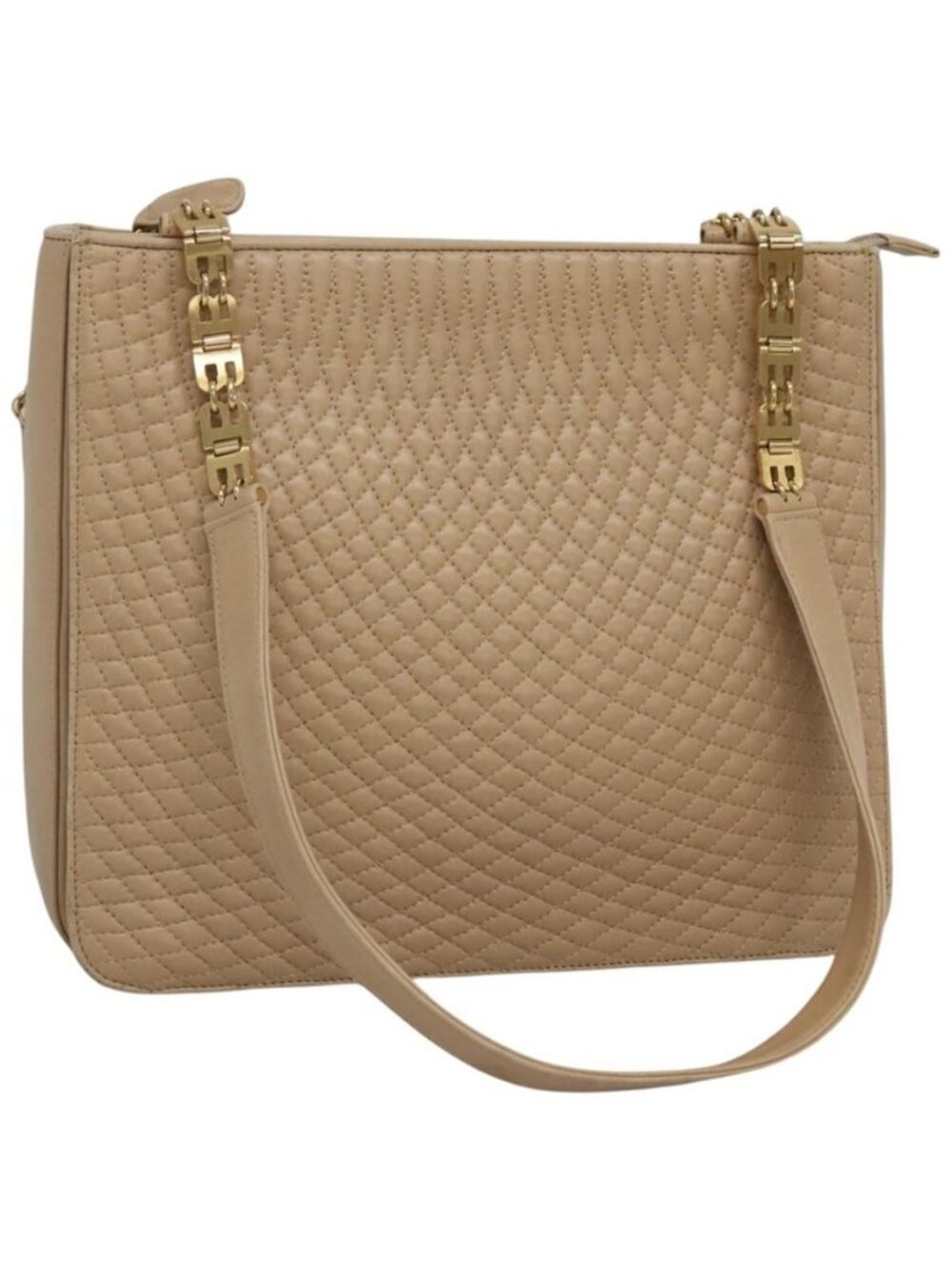 Authentic BALLY Quilted Shoulder Bag Leather Beige Gold